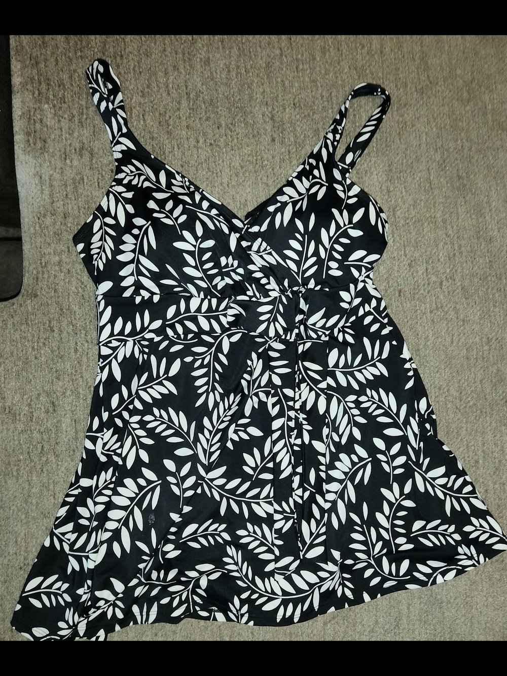 Swim 365 Black & White Leaf-Print Swimsuit Dress 14W